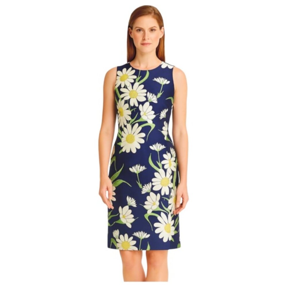 Sara Campbell Size 0 Navy Sleeveless Crewneck Daisy Print Dress EUC